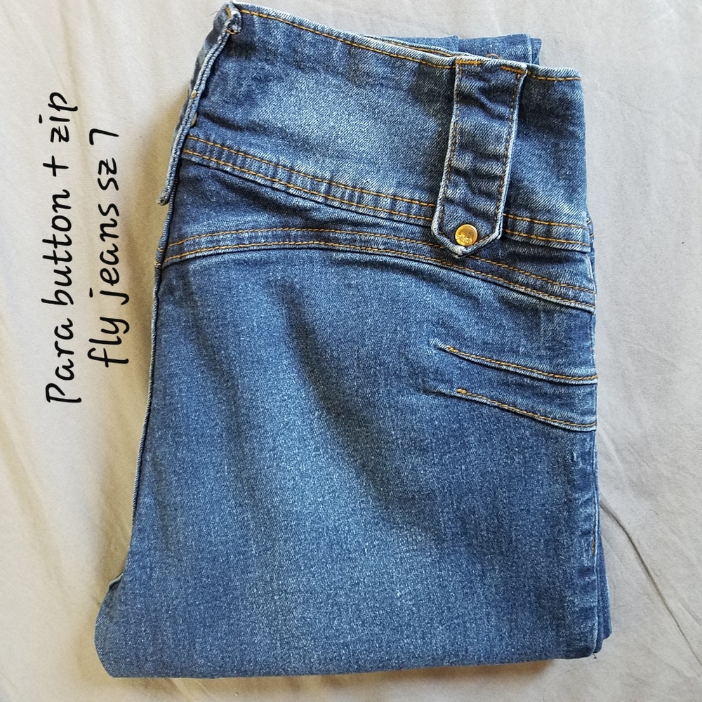 Para jeans cut hems blue size 7 button zip fly bareback